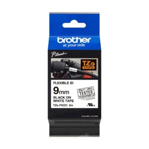 Fita Original Brother TZeFX221 Laminada Flexível Texto Preto em Fundo Branco 9mm x 8 metros