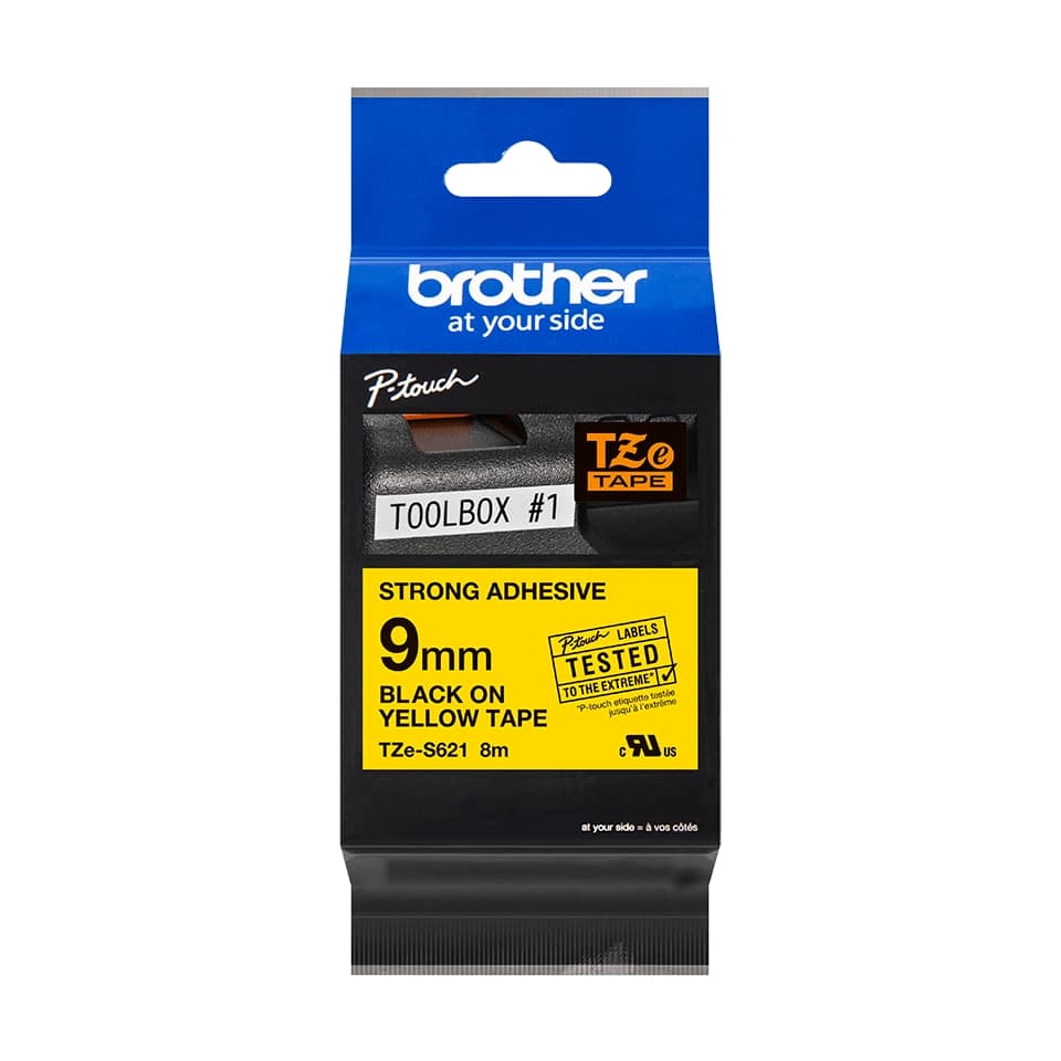 Fita Original Brother TZeS621 Laminada Super Adesiva Texto Preto em Fundo Amarelo 9mm x 8 metros Fita Original Brother TZeS621 Laminada Super Adesiva Texto Preto em Fundo Amarelo 9mm x 8 metros