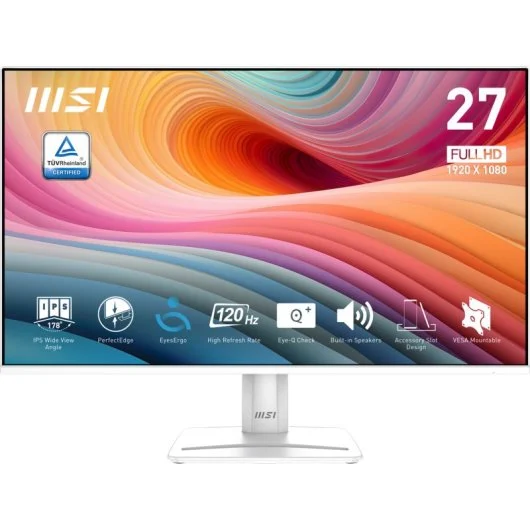 Monitor MSI MP275W E2 27" FullHD IPS 120Hz 1ms 1xVGA 1x HDMI 1xDP Audio Branco