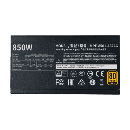 Fonte de Alimentação Cooler Master Mwe 850W 80 Plus Gold Full Modular Bulk