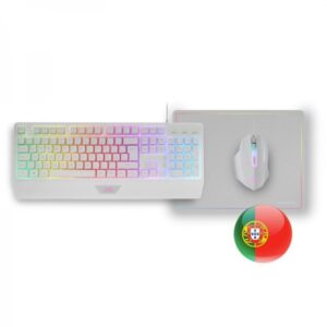 Conjunto Teclado + Rato + Tapete Mars Gaming MCP124 Gaming 3en1 Teclado H-Mech RGB Rato RGB Switches HUANO Tapete Nanotextil Rainbow Branco