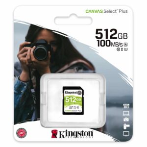 Cartão SD Kingston Canvas Select Plus 512Gb Video Class V30 UHS-I U3 Classe10 - SDXC UHS-I