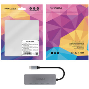 Hub Nanocable USB-C > 4xUSB-C + USB-C PD 100W 10 CM Cinza