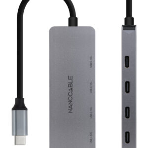 Hub Nanocable USB-C > 4xUSB-C + USB-C PD 100W 10 CM Cinza