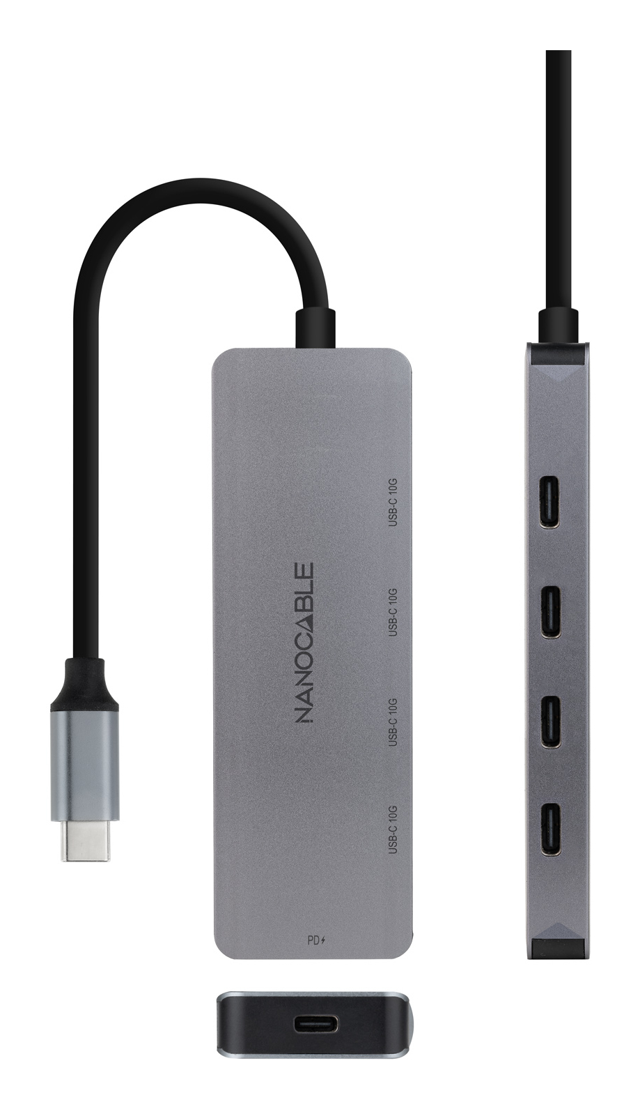 Hub Nanocable USB-C > 4xUSB-C + USB-C PD 100W 10 CM Cinza