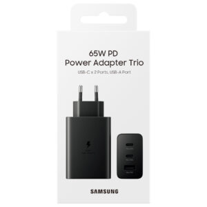 Carregador SAMSUNG Trio 65W USB-C 25W USB-C 15W USB-A Preto