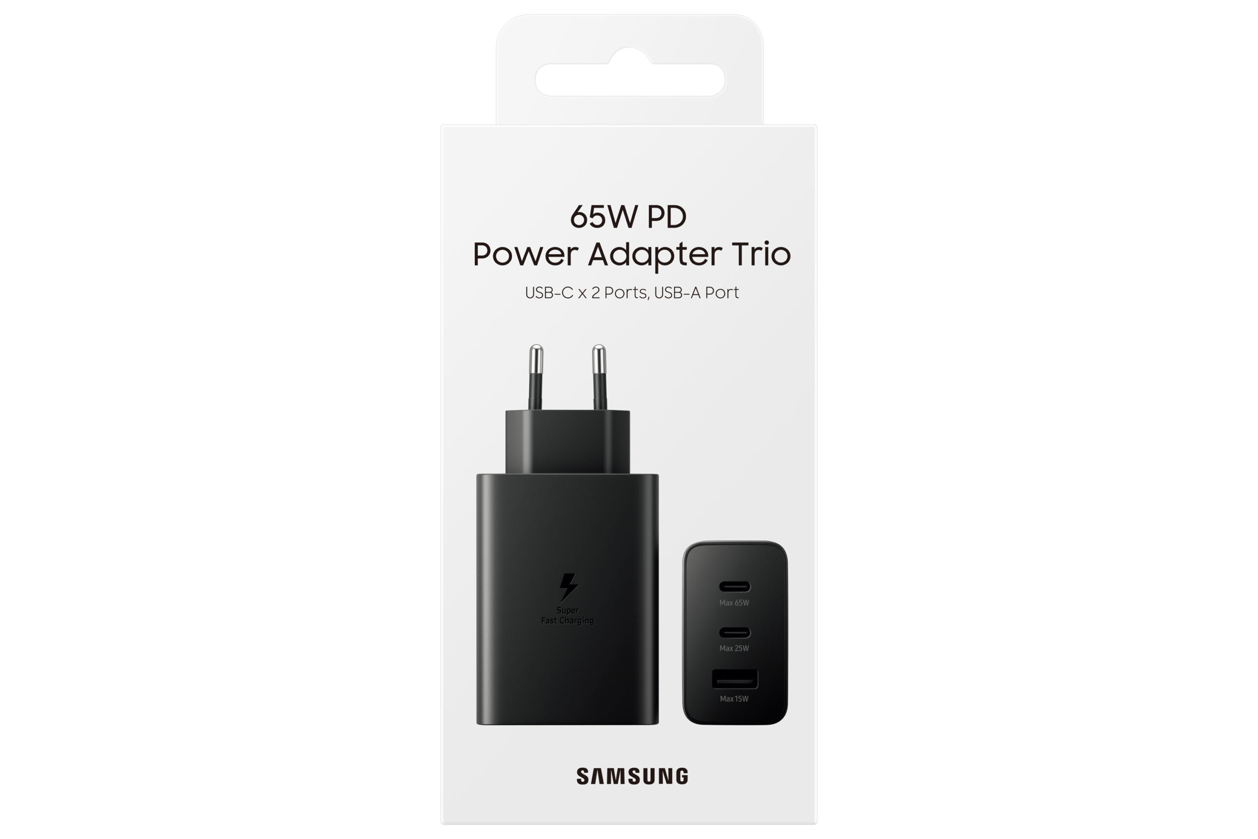 Carregador SAMSUNG Trio 65W USB-C 25W USB-C 15W USB-A Preto