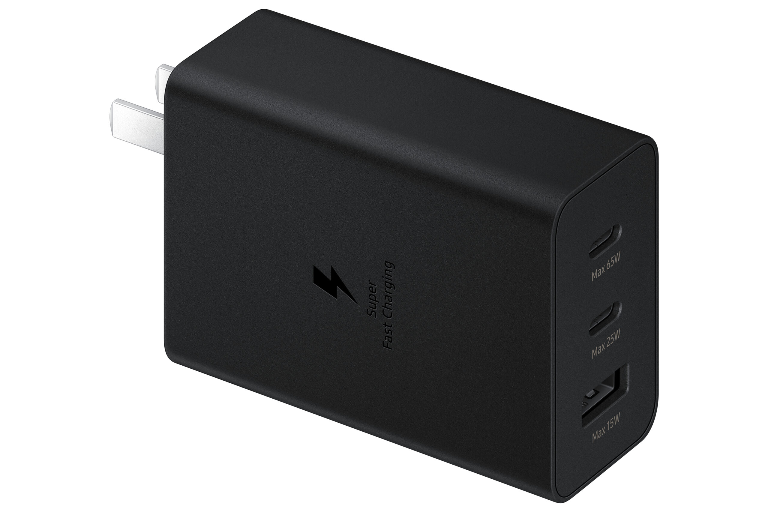 Carregador SAMSUNG Trio 65W USB-C 25W USB-C 15W USB-A Preto