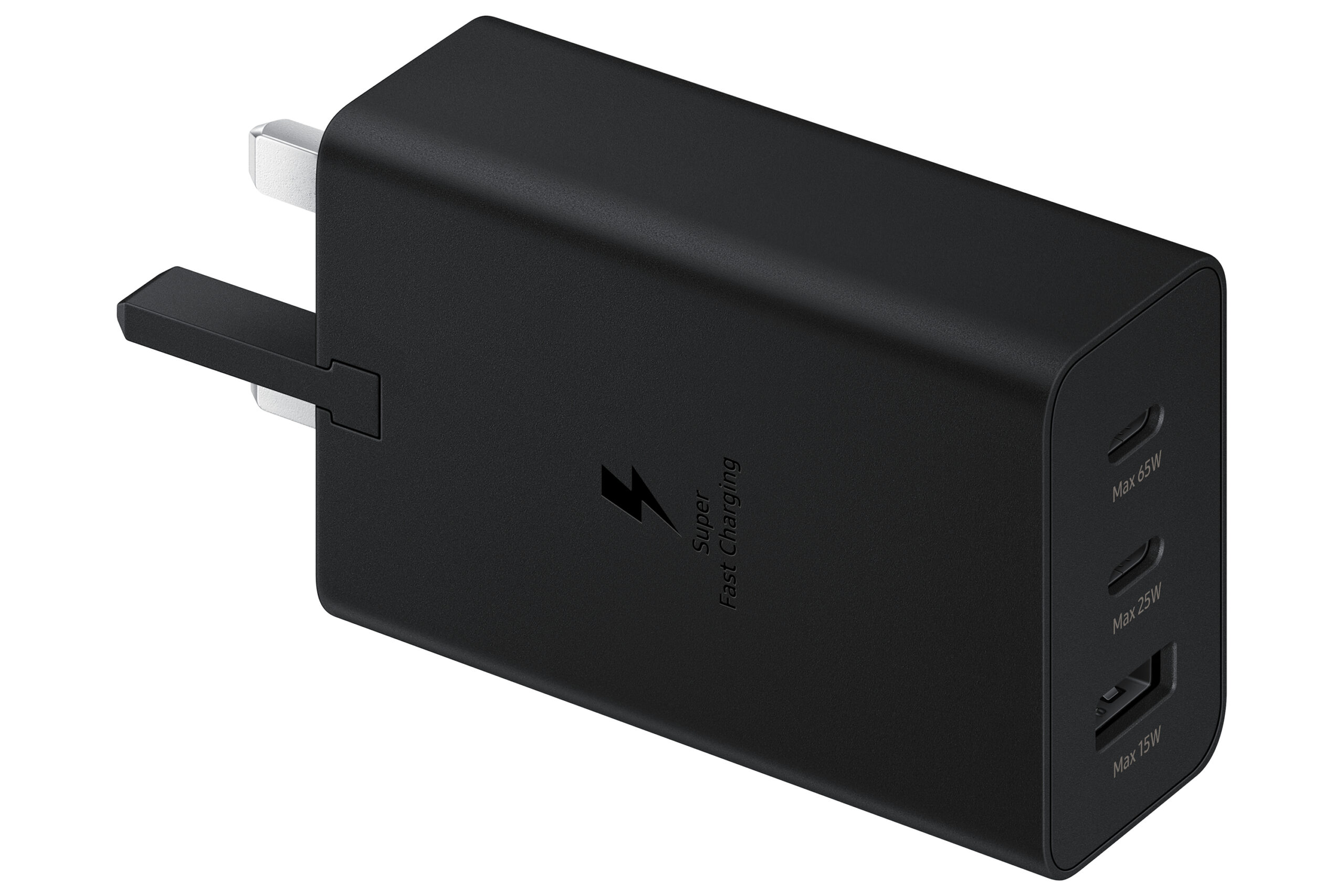 Carregador SAMSUNG Trio 65W USB-C 25W USB-C 15W USB-A Preto