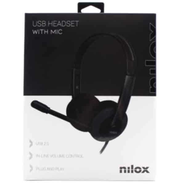 Headphones Nilox com Microfone e control de Volume ligação USB Preto