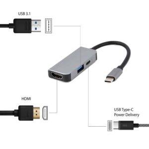 Adaptador - Docking Station Type-C 3IN1 3*USB 1XHDMI Hub e Type-C Power