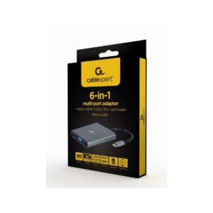 Adaptador - Docking Station Type-C 6IN1 Usb3.1 4k Hdmi VGA Audio Leitor Cartões Usb Type-C