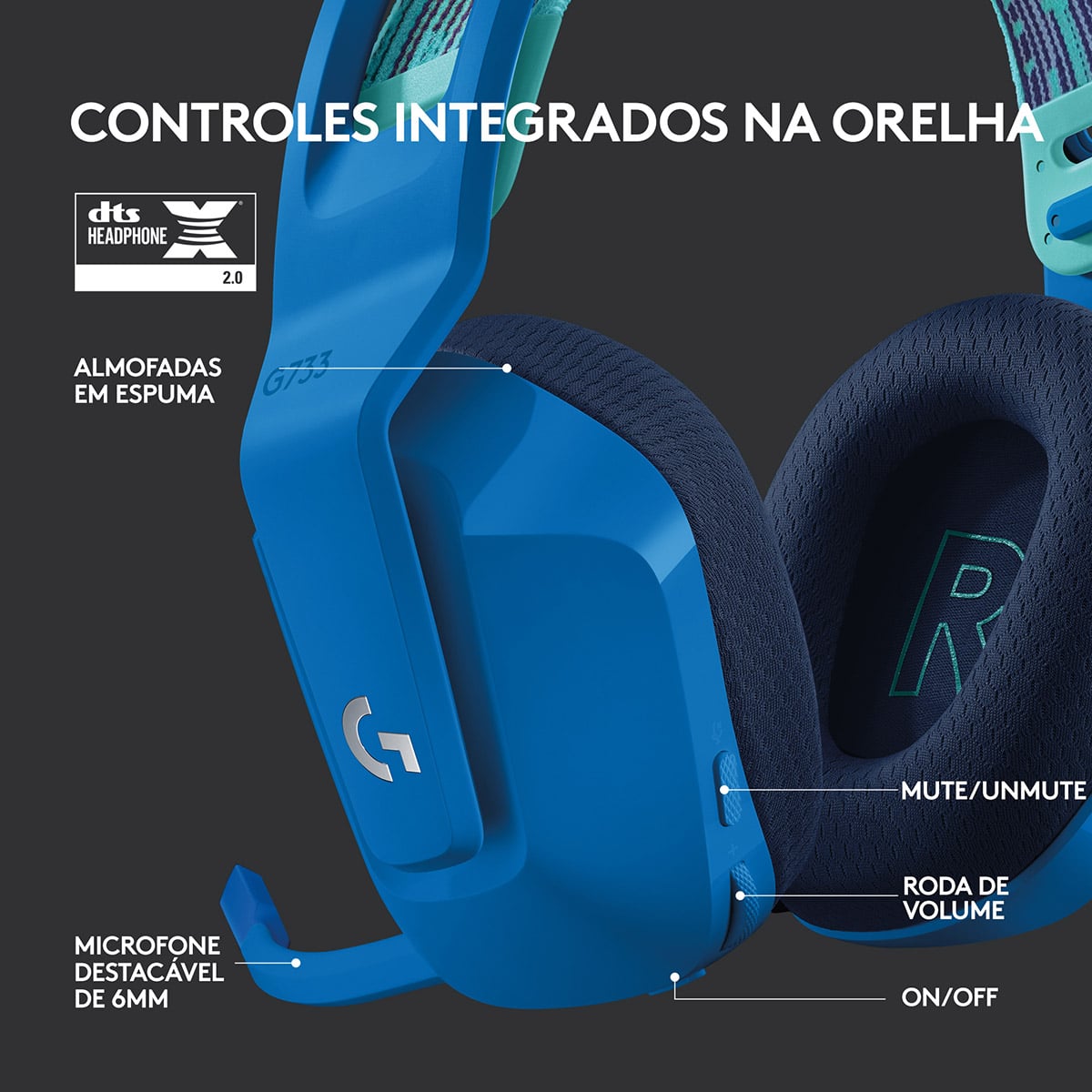 Auscultadores Gaming Sem Fios Logitech com Microfone G733 Azul