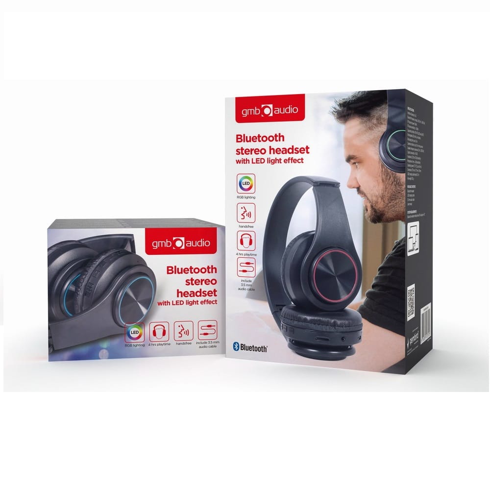 Auscultadores Gembird Bluetooth com Efeito Led Pretos