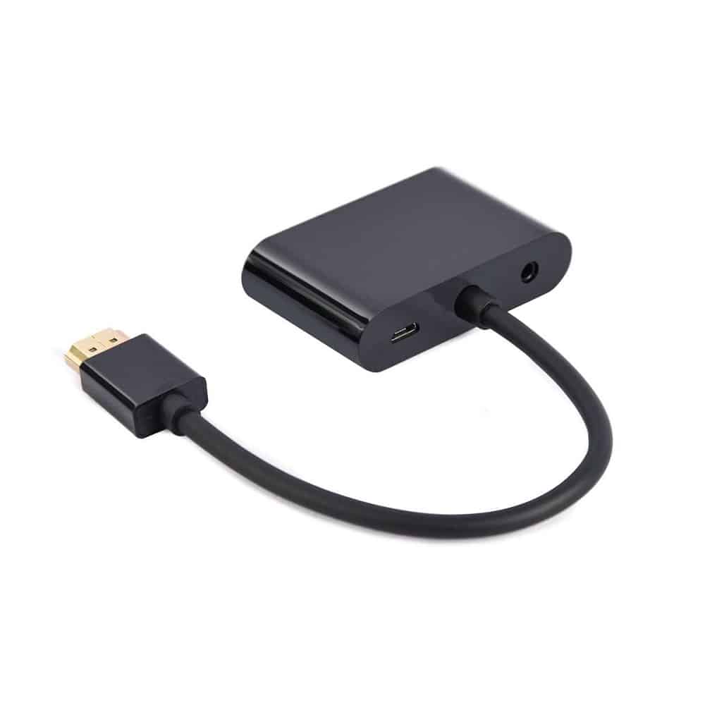 Cabo Adaptador Gembird HDMI Macho para HDMI Fêmea + VGA Fêmea + Cabo Adaptador Audio Preto