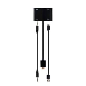 Cabo Adaptador Gembird HDMI Macho para HDMI Fêmea + VGA Fêmea + Cabo Adaptador Audio Preto