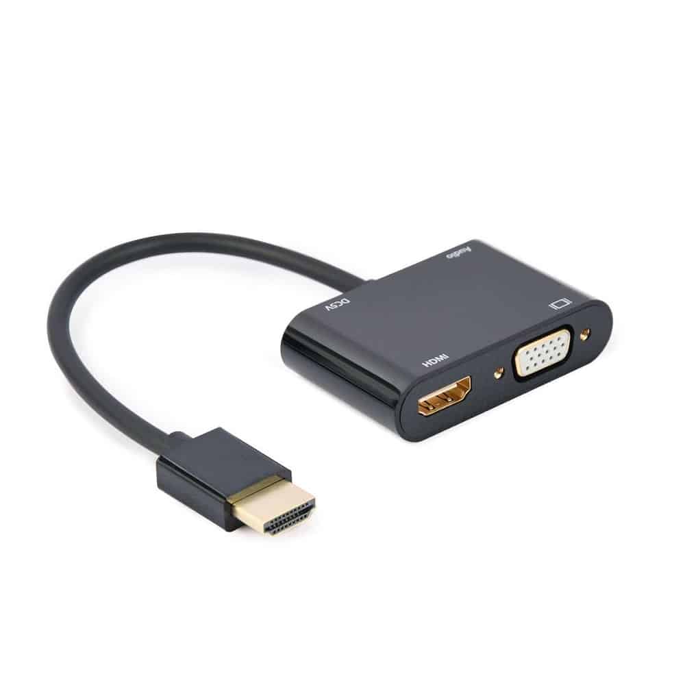 Cabo Adaptador Gembird HDMI Macho para HDMI Fêmea + VGA Fêmea + Cabo Adaptador Audio Preto