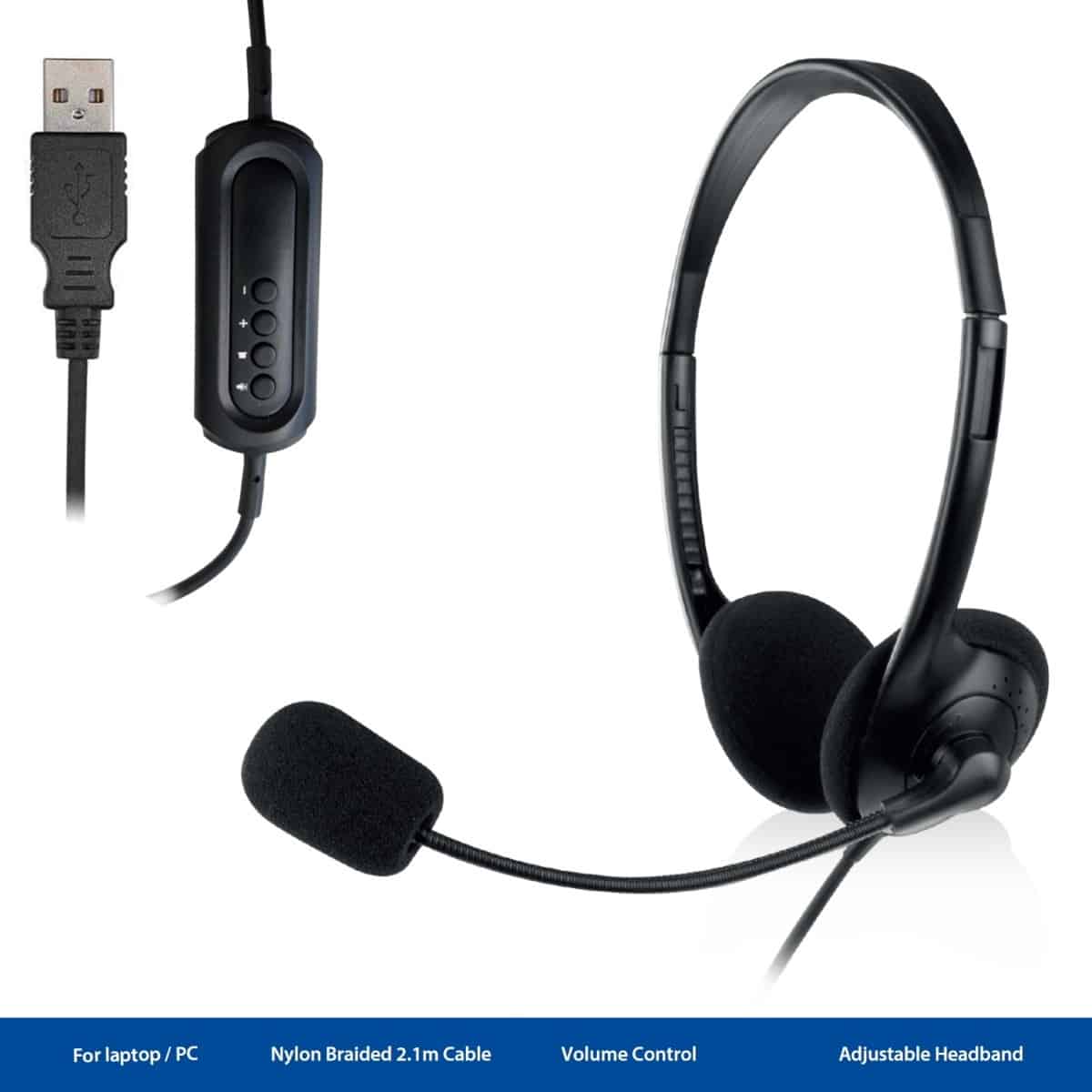 Auscultadores Ewent Com Microfone e Comando USB Preto