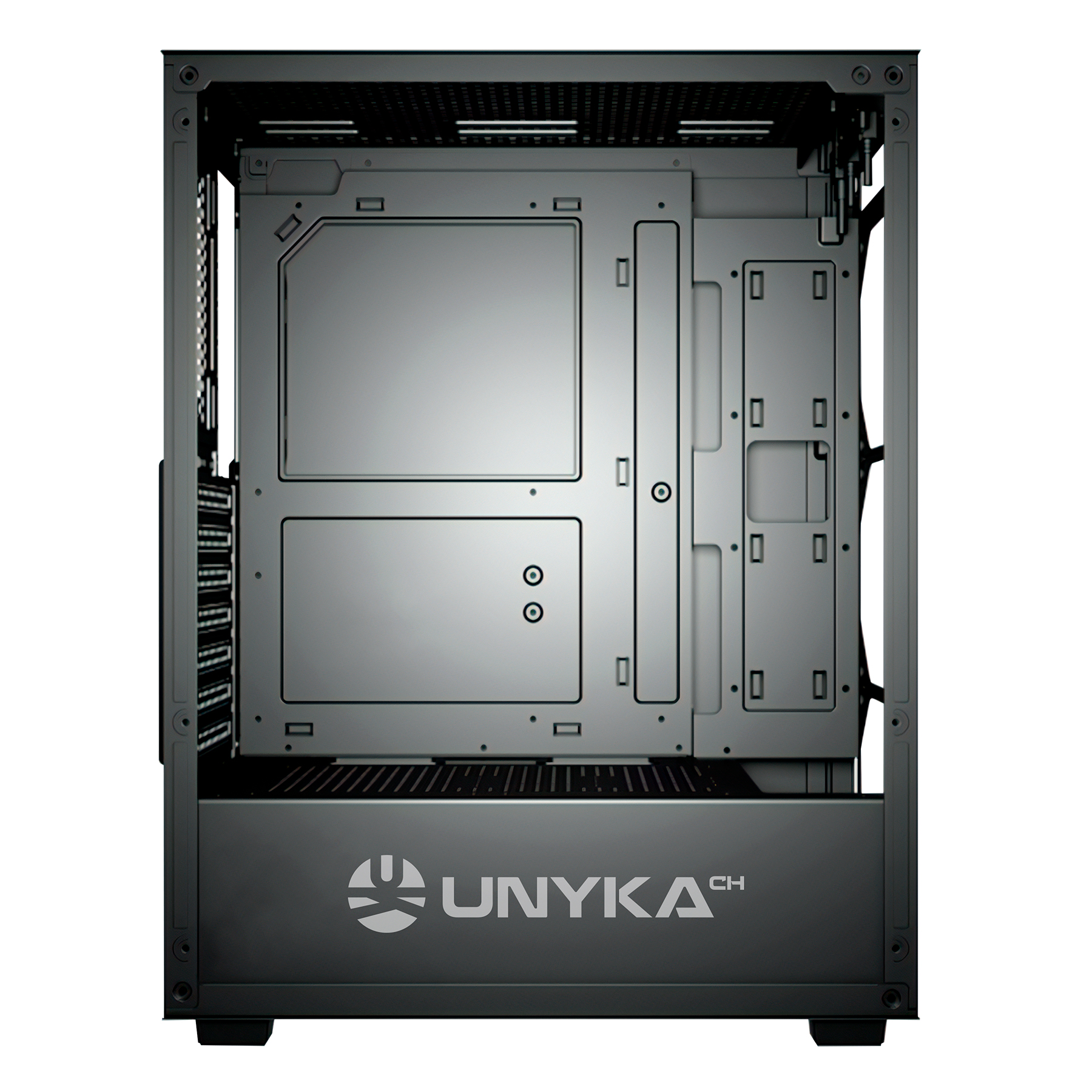 Caixa Gaming ATX Unykach MIR 100 Lateral de Vidro Temperado USB-A 2.0/3.0 e Audio 4 Ventiladores 120mm ARGB Instalados - Suporta Refrigeracão Liquida