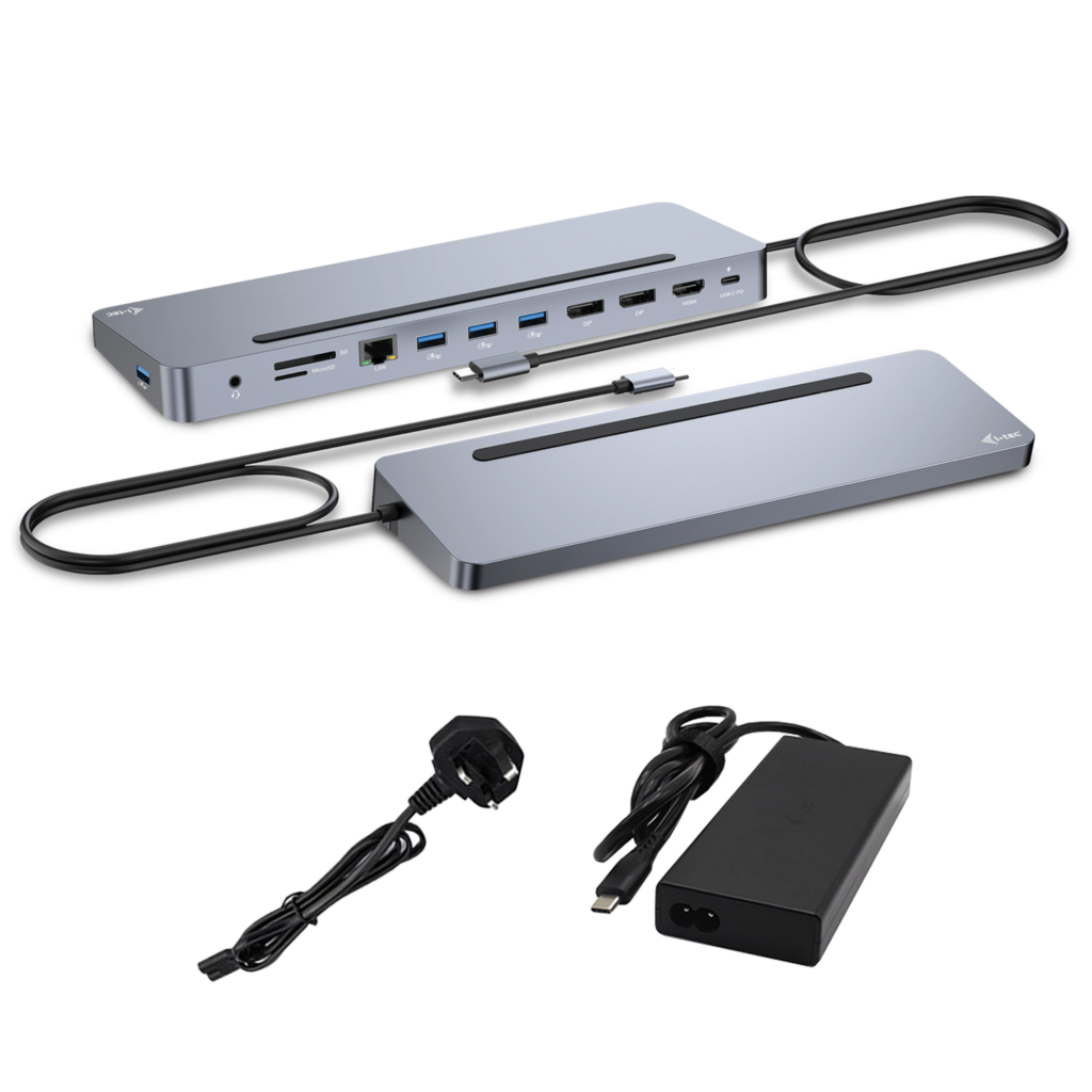 Docking Station I-TEC USB-C Metal 2xDP 4K 1xHDMI 4K 3xUsb3.2 1xRJ45 1xLeitor cartões 1xAudio com PD inclui carregador 100 W inclui carregador