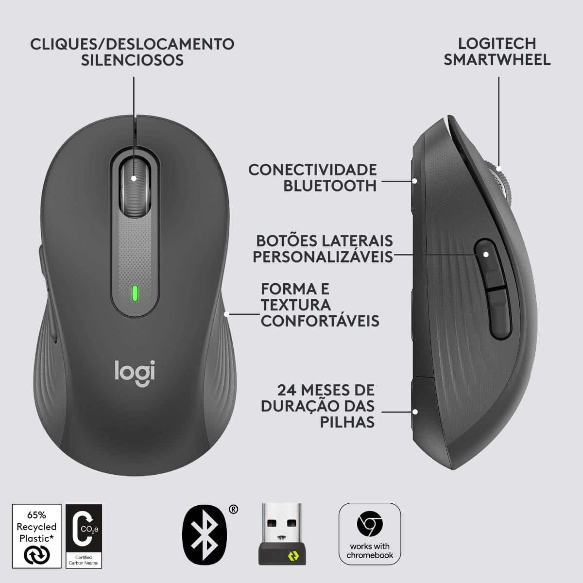 Rato Logitech sem Fios Bluetooth Logitech Signature M650 L Até 2000 DPI