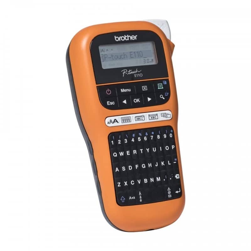Rotuladora Eletrónica Portátil Brother PT-E110VP Ecrã LCD 200 Símbolos Velocidade 20mms Preta e Laranja
