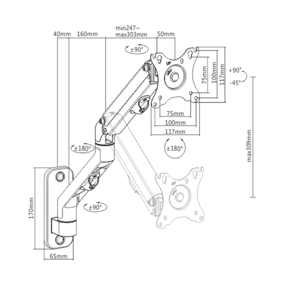 Suporte Parede Gembird Ajustável e extensivel para Monitor até 27" 7Kg