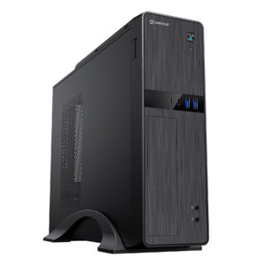 Caixa Slim Unykach UK52112 MicroATX Fonte SFX 450W Suporta 3.5" e 2.5" USB-A 3.2 USB-C e Audio