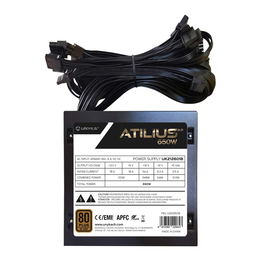Fonte Alimentação ATX Unykach Atilius 2.0 650W APFC 80 Plus Bronze Preto