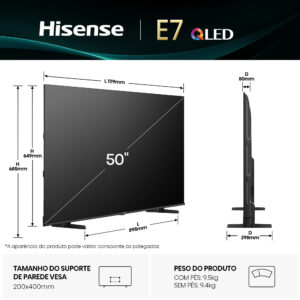 TV Hisense QLED 50" Uhd 50E7Q Smart TV
