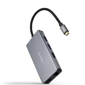 Docking Station Type-C Nanocable 10.16.1009 3xUSB 2xHDMI 4K 1xRJ45 1xLeitor de Cartoes 1xUSB Tipo-C PD Cinza