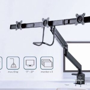 Suporte para 3 Monitores Gembird Ajustável e facilidade de Movimento suporte até 27" e 7 Kg