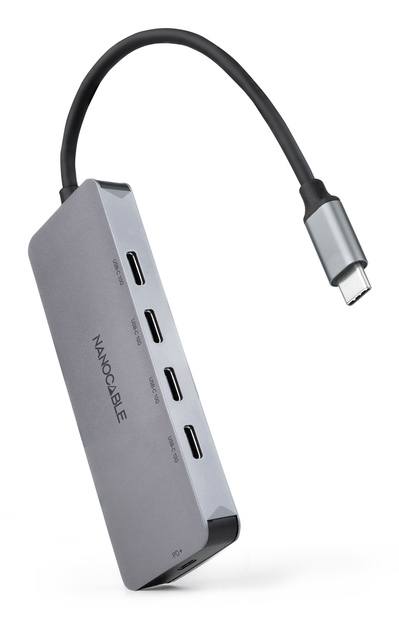 Hub Nanocable USB-C > 4xUSB-C + USB-C PD 100W 10 CM Cinza