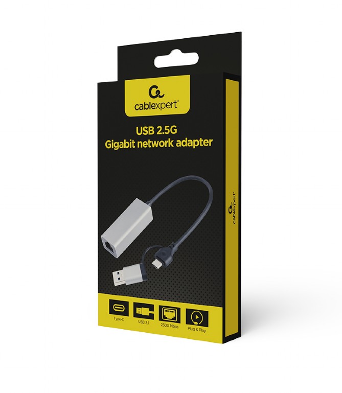 Adaptador Gembird A-USB3AC-LAN2G-01 USB3.0 e Type-C para RJ Gigabit