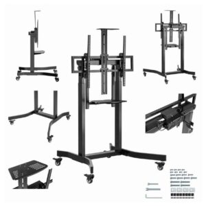 Suporte de Pé Gembird TVS-100T-01 para TV com rodas e Prateleira Motorizado ajustavel em Altura até 100"