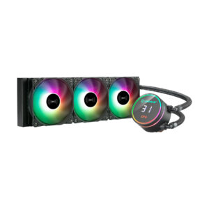 Dissipador Liquido Unykach Aquastorm 360 3 Ventiladores de 120mm RGB Visualização Temperatura CPU Tubo de 380mm