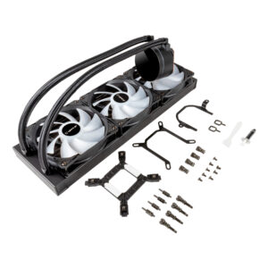 Dissipador Liquido Unykach Aquastorm 360 3 Ventiladores de 120mm RGB Visualização Temperatura CPU Tubo de 380mm