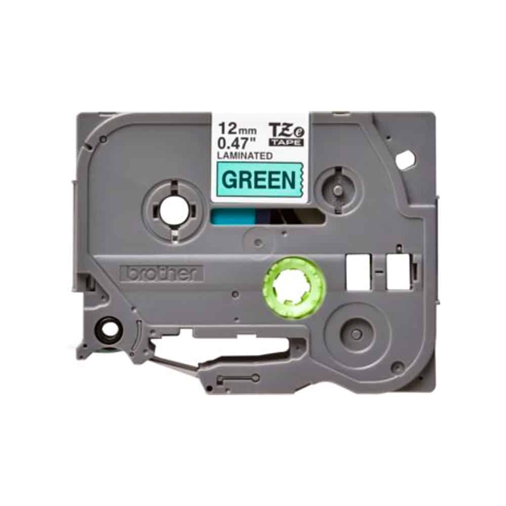 Fita Original Brother TZe731 Laminada Texto Preto em Fundo Verde 12mm x 8 metros
