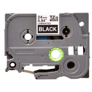 Fita Original Brother TZe355 Laminada Texto Branco em Fundo Preto 24mm x 8 metros