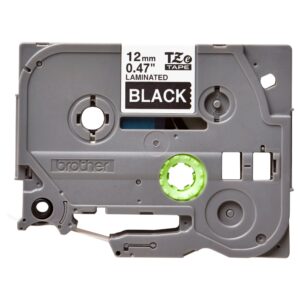 Fita Original Brother TZe335 Laminada Texto Branco em Fundo Preto 12mm x 8 metros