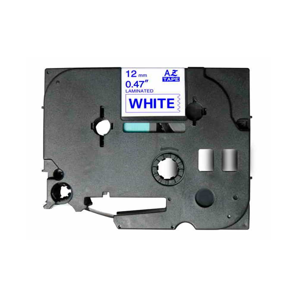 Fita Compatível Brother TZe233 Laminada Texto azul em Fundo Branco 12mm x 8 metros